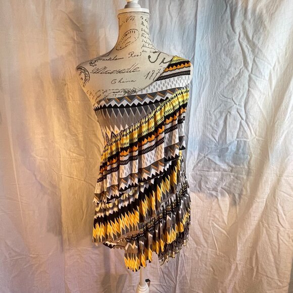 Tops - One shoulder layered top size L yellow orange black white from Italy